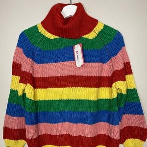 PatPat Multicolor Oversized Stripe Turtleneck Sweater